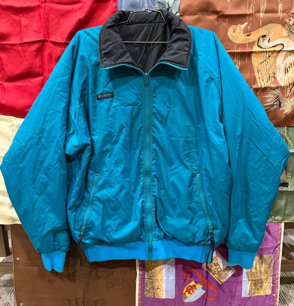 Vintage 90s Columbia Reversible Jacket Mens L Teal Black Insulated Nylon Bomber